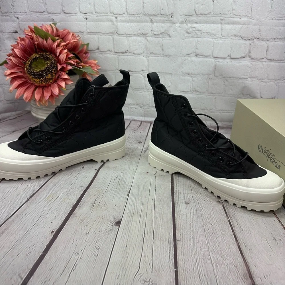 NWT superga black bristol- 2644 alpina quilted nylon platform high tops sz 9